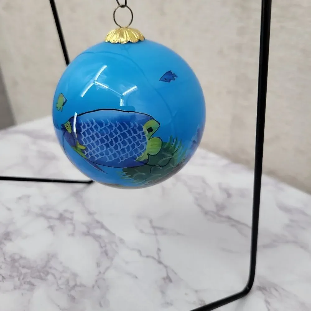 Vintage Glass Reverse Painted Blue Tropical Fish Ornament in Gift Box - Picture 6 of 12